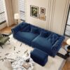 3 In 1 Pull Out Sofa Bed, Convertible Sleeper Sofa Bed, King Size Sofa Bed, Chaise Lounge, Velvet T3 Seater Sofa With Movable Ottoman, Tufted Design - Blue - Image 6