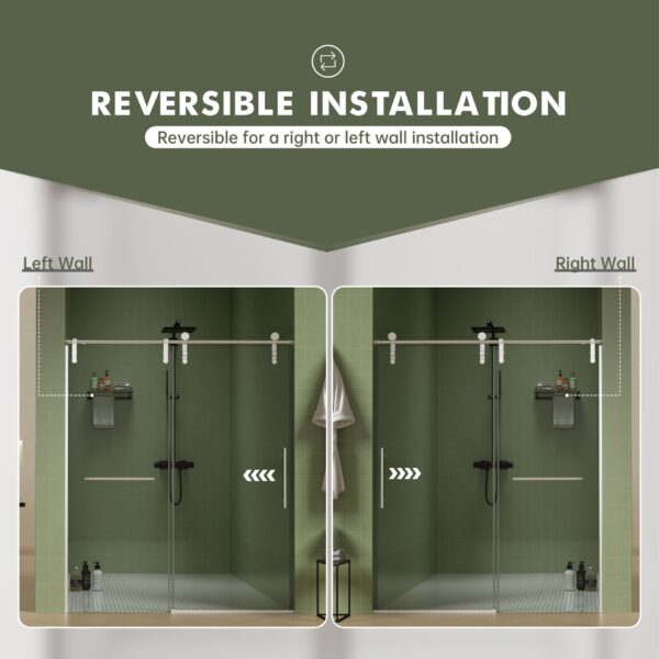 Frameless Shower Door, Sliding Shower Door, Premium 5 / 16" (8Mm) Thick Tempered Glass Shower Enclosure With Towel Bar, Double Side Easy Clean Coat, Finished With Buffer - Brushed Nickel