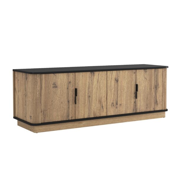 Grain 4 Door TV Cabinet, An Ideal Choice For TV And Item Storage In Modern Homes, A Perfect Blend Of Nordic And Modern Minimalist Styles - Black