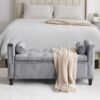 Storage Bench, Queen Velvet Button Bedside Bench, Entryway Living Room With Armrests, Nailhead Trim, Upholstered Bedroom Bench, Bedside Ottoman, Living Room, Entryway - Gray - Image 3