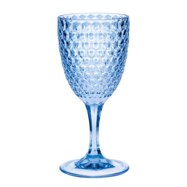 Stylish Diamond Cut Plastic Wine Glasses (Set of 4) (12Oz) Bpa Free, Unbreakable, Elegant Acrylic Wine Glasses - Blue