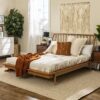 Mid-Century Modern Solid Wood Queen Platform Bed Frame With Spindle Headboard - Caramel - Image 4