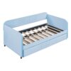 Upholstered Daybed Sofa Bed Twin Size With Trundle Bed And Slat - Light Blue - Image 3