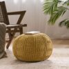 Yuny - Knitted Cotton Round Pouf With Modern Design - Yellow - Image 6