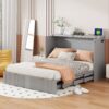 Full Size Murphy Bed With Drawer And A Set Of Sockets & USB Ports, Pulley Structure Design - Gray - Image 14