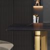 63" Artificial Stone Curved Golden Metal Leg Dining Table, 6 People - Black / Gold - Image 7