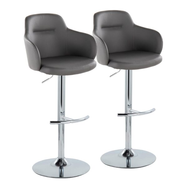 Boyne - Contemporary Adjustable Barstool With Swivel With Rounded T Footrest (Set of 2) - Chrome / Gray