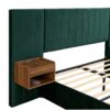 Upholstered Queen Size Bed Frame Of Velvet Tufted Headboard With Floating Nightstand LED / USB Built - Green - Image 23