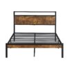 Full Size Metal Platform Bed Frame With Wooden Headboard And Footboard With USB Liner, No Box Spring Needed, Large Under Bed Storage - Brown - Image 4