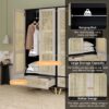 Tall Armoire Wardrobe Closet With 2 Rattan Doors & 1 Drawer, Boho Clothes Storage Cabinet With Hanging Rod For Bedroom - Natural / Black - Image 3