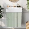 Modern Floating Bathroom Vanity With Ceramic Basin, Perfect For Small Bathrooms, Right Side Storage - Green - Image 2