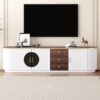 Modern Minimalist TV Stand For TVs Up To 80", Entertainment Center With 3 Drawers And 1 Shelf, Metal Handles And 2 Cabinets For Living Room - White - Image 2