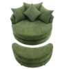 360° Swivel Accent Barrel Chair With Storage Ottoman & 4 Pillows, Modern Chenille Leisure Chair Round Accent For Living Room - Green - Image 27