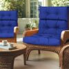 2 Piece High Back Patio Chair Cushion Set, Tufted Adirondack And Rocking Chair Cushions For Garden, Porch Or Office Use - Blue - Image 2