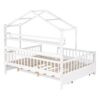 Full Size House Bed With Twin Size Trundle, Kids Bed With Shelf - White - Image 7