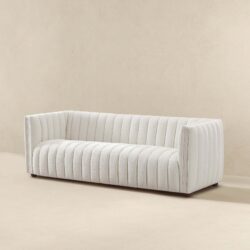 April - Mid-Century Modern Luxury Tight Back Boucle Couch - Ivory / Light Beige / White
