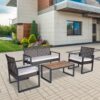 Modern 4 Piece Patio Furniture Set With Acacia Wood Table Top And Beige Cushions - Brown - Image 17