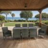 9 Piece Outdoor Patio Wicker Dining Set Patio Wicker Furniture Dining Set Glass Top - Gray / Black - Image 5