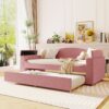 Twin Size Upholstered Daybed With Storage Armrests, Trundle And Latest Integrated Bluetooth Audio System - Pink - Image 11