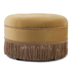Yolanda - Round Upholstered Accent Ottoman - Gold Yellow / Gold
