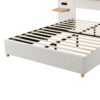 Queen Size Upholstered Platform Bed, 2 Outlets And USB Charging Ports On Both Sides, 2 Bedside Pillows, Storage Shelves - Beige - Image 5