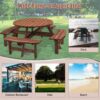 8 Person Wooden Picnic Table, Outdoor Camping Dining Table With Seat, Garden, Diy With 4 Built-In Benches, 2220Lb Capacity - Brown - Image 9