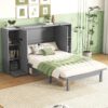Queen Size Murphy Bed With Shelves, Drawers And USB Ports - Gray - Image 9