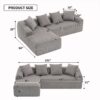 Compression Sofa: Combining Chaise Longue With 3 Seater, Corduroy Fabric, Full Sponge Compression Sofa, Combined Sofa With 4 Pillows For Living / Home Furniture / Apartment - Light Gray - Image 19
