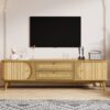 Rattan TV Stand For Tvs Up To 75'', Modern Farmhouse Media Console, Entertainment Center With Legs, TV Cabinet For Living Room, Home Theatre - Natural Wood - Image 4