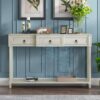 Console Table Sofa Table With Drawers For Entryway With Projecting Drawers And Long Shelf - Antique White - Image 3