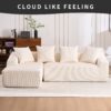 Compression Sofa: Combining Chaise Longue With 3 Seater, Corduroy Fabric, Full Sponge Compression Sofa, Combined Sofa With 4 Pillows For Living / Home Furniture / Apartment - White - Image 2