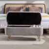Storage Ottoman Bench For End Of Bed Gold Legs, Modern Gray Faux Fur Entryway Bench Upholstered Padded With Storage For Living Room Bedroom - Gray - Image 7