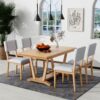 Topmax - 5 Piece Rustic Dining Table Set With 4 Upholstered Chairs, Rectangular Dining Table With Trestle Table Base - Natural - Image 3