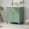 Bathroom Vanity With Ceramic Sink, Modern Single Bathroom Cabinet With 2 Doors And A Shelf, Soft Close Doors - Green - Image 3