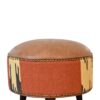 Durrie & Leather Mixed Footstool - Brown - Image 9