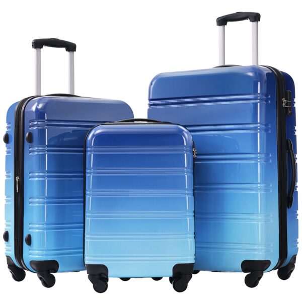 Hardshell Luggage Sets 3 Piece Gradient Color Expandable Suitcase With Spinner Wheels And Tsa Lock Lightweight 20" 24" 28" Available - Blue / Light Blue