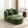 360° Swivel Accent Barrel Chair With Storage Ottoman & 4 Pillows, Modern Chenille Leisure Chair Round Accent For Living Room - Green - Image 29