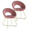 Modern Accent Velvet Chairs (Set of 2) Dining Chairs Single Sofa Comfy Upholstered Arm Chair Living Room Furniture Mid-Century Leisure Lounge Chairs With Golden Metal Frame Legs - Pink - Image 3