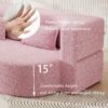 Modern Floor Sofa With 2 Pillows, Convertible Teddy Fabric Foam Filled Sleeper Sofa Bed, Full Size Folding Mattress For Living Room Guest Bed, Playroom, No Assembly Required - Pink - Image 16