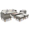 6 Pieces All Weather Sofa Set, Outdoor Rattan Sofa With Double Cushions, Wood Legs Wood Table Top - Beige / Gray - Image 9