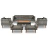 6 Pieces All Weather Sofa Set, Outdoor Rattan Sofa With Double Cushions, Wood Legs Wood Table Top - Beige / Gray - Image 11