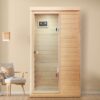 Hemlock Mini 1 Person Far Infrared Door On The Left Of The Indoor Sauna Room - Natural - Image 7