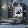 Full Size Murphy Wall Bed With Shelves And LED Lights - Gray - Image 17