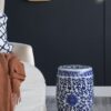 Ceramic Garden Stool, Small Side Tabel - White / Blue - Image 4