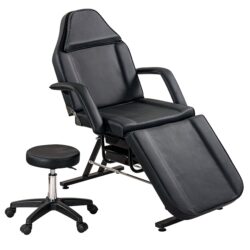 72.8" Massage Salon Tattoo Chair With Two Trays Esthetician Bed With Hydraulic Stool, Multi-Purpose 3-Section Facial Bed Table, Adjustable Beauty Barber Spa Beauty Equipment - Black