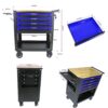 4 Drawers Multifunctional Tool Cart With Wheels And Wooden Top - Black / Blue - Image 3