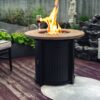 30" Propane Gas Fire Pit Table, 50000 Btu Round Steel Fire Pit With Imitation Wood Grain For Outside Patio Deck Garden Backyard - Black - Image 2