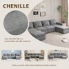 Chenille Modular Sectional Sofa, U Shaped Reversible Couch, Free Combination, 6 Seat Sleeper Sofa Bed With Ottoman, Convertible Oversized Indoor Furniture - Gray - Image 20