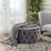 Modern Velvet Ottoman Footstool With Plush Cushioning - Gray - Image 5