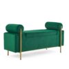 Elegant Upholstered Velvet Storage Bench With Cylindrical Arms And Iron Legs - Green - Image 11